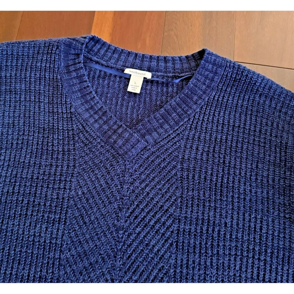 Westbound Women's Sz M Knit V-neck Blue Sweater Cozy Heathered Oversized - Picture 5 of 5